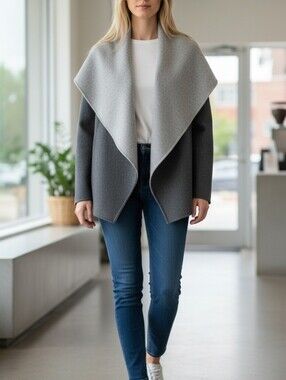 Talbots Two-Tone Gray Draped Open Front Sweater Shrug